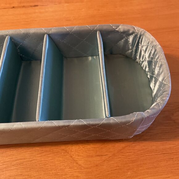 Mid Century Quilted Satin Drawer Organizer Blue Hosiery Holder - Picture 4 of 8